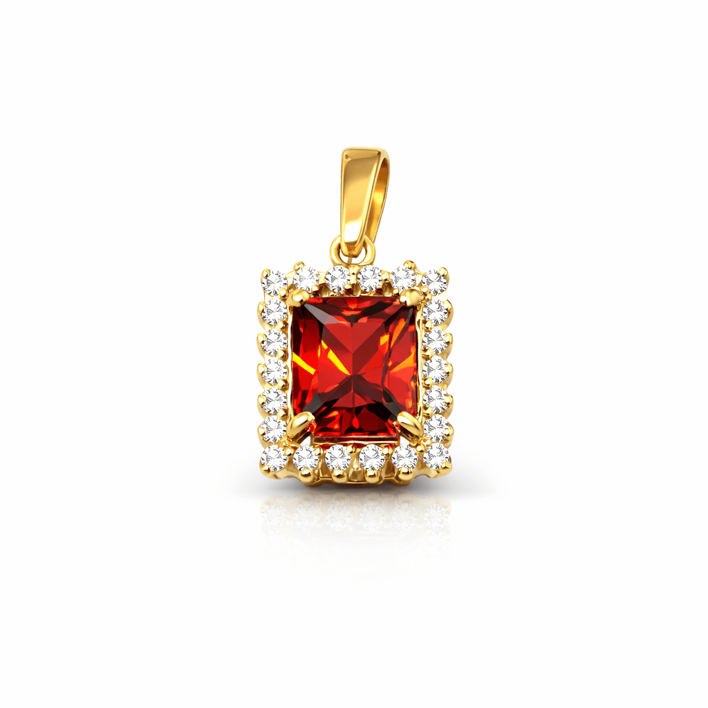 Pandantiv dreptunghiular aur galben 14K și piatră roșie de zirconia