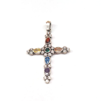 Cruce de argint 925 și cristale naturale colorate