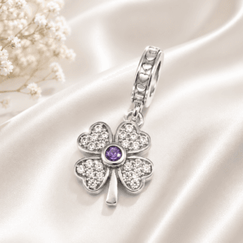 Talisman Charm Argint 925 Trifoi cu 4 foi și zirconia albastră