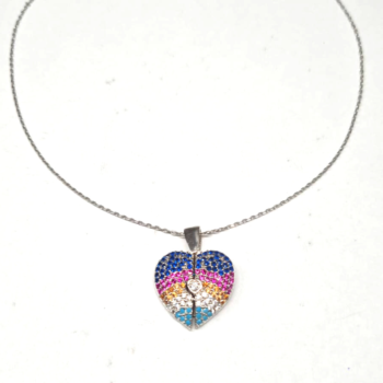 Lanț argint 925 cu pandant model inimă cu pietricele colorate