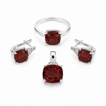 Set de bijuterii argint model Electric decorat cu opal roșu