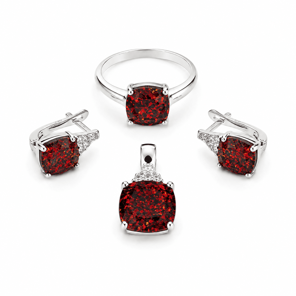 Set de bijuterii argint model Electric decorat cu opal roșu