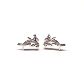 Cercei argint 925 model delfini cu pietricele zirconia
