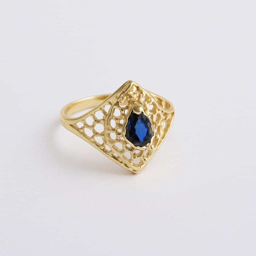Inel din Aur 14K cu Safir Albastru „Royal Drop”