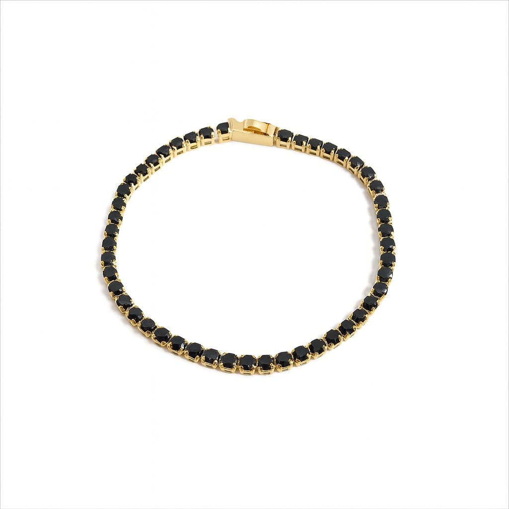 Brățară Tennis din Aur cu Pietre Negre – Elegance Black