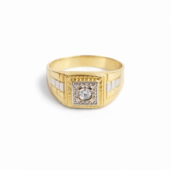 Inel Bărbătesc din Aur 14K cu Zirconiu – Design Clasic Elegant