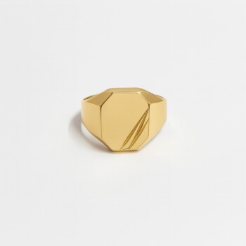 Inel bărbătesc din aur 14K tip sigiliu, design geometric clasic