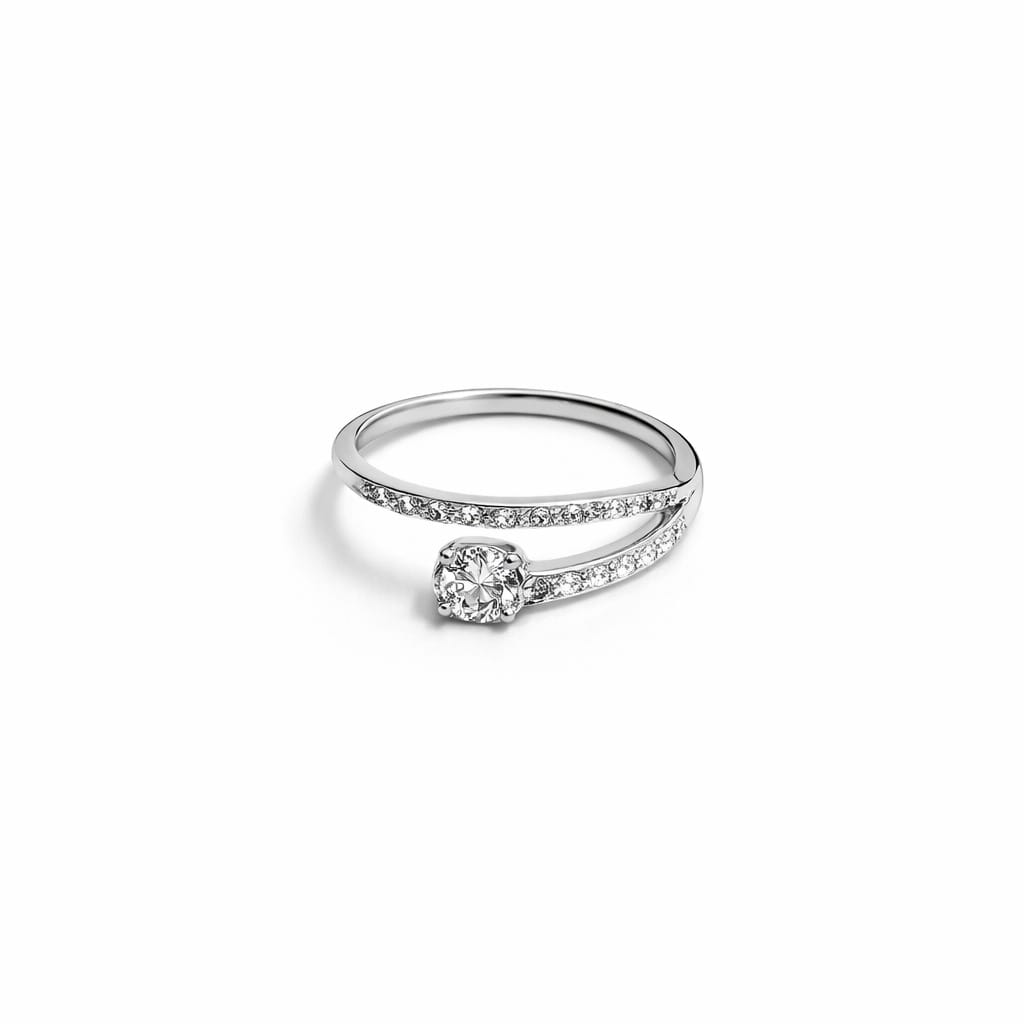 Inel din Argint 925 cu Zirconia Albă – Design Modern cu Braț Dublu