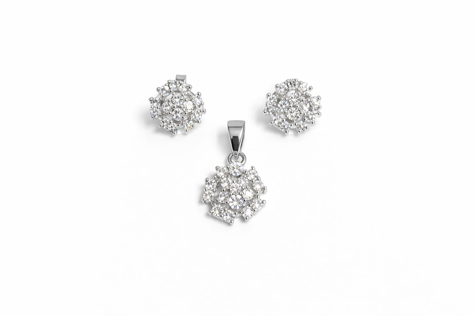 Set bijuterii argint 925 cu zirconia – Cercei și pandantiv tip floare