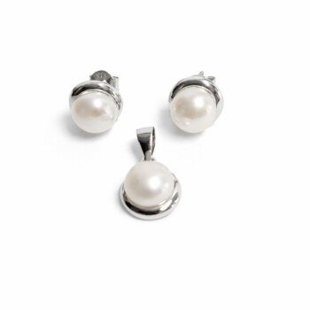 Set bijuterii din argint 925 cu perlă sintetică – Cercei și pandantiv Elegant Pearl