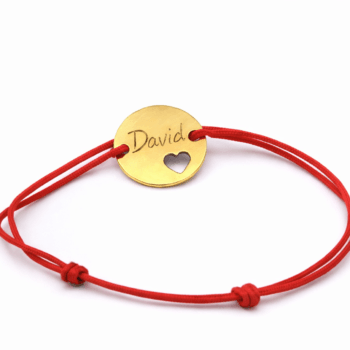 Brățară cu Șnur Roșu și Bănuț din Aur Personalizat – Nume Gravabil