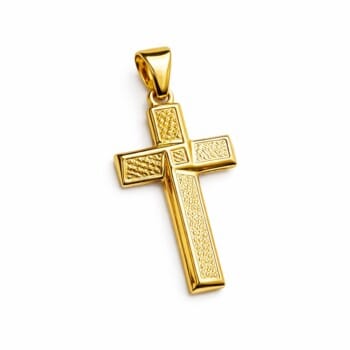 Cruciuliță din Aur Galben 14K – Pandantiv Elegant cu Textură Decorativă, Design Clasic