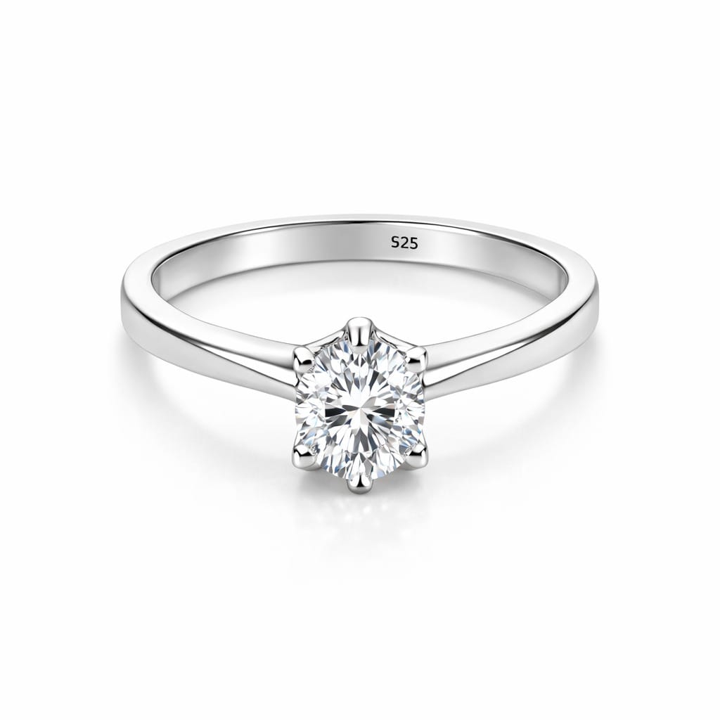 Inel Solitaire din Argint 925 cu Zirconiu Alb – Model Clasic de Logodnă