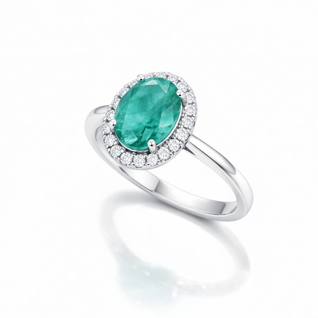 Inel din Argint 925 cu Piatra Verde Cut Oval și Zirconii
