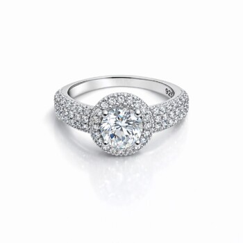 Inel din Argint 925 cu Zirconiu Central și Halo Strălucitor – Luxury Sparkle