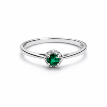 Inel din Argint 925 cu piatră zircon verde & halo delicat