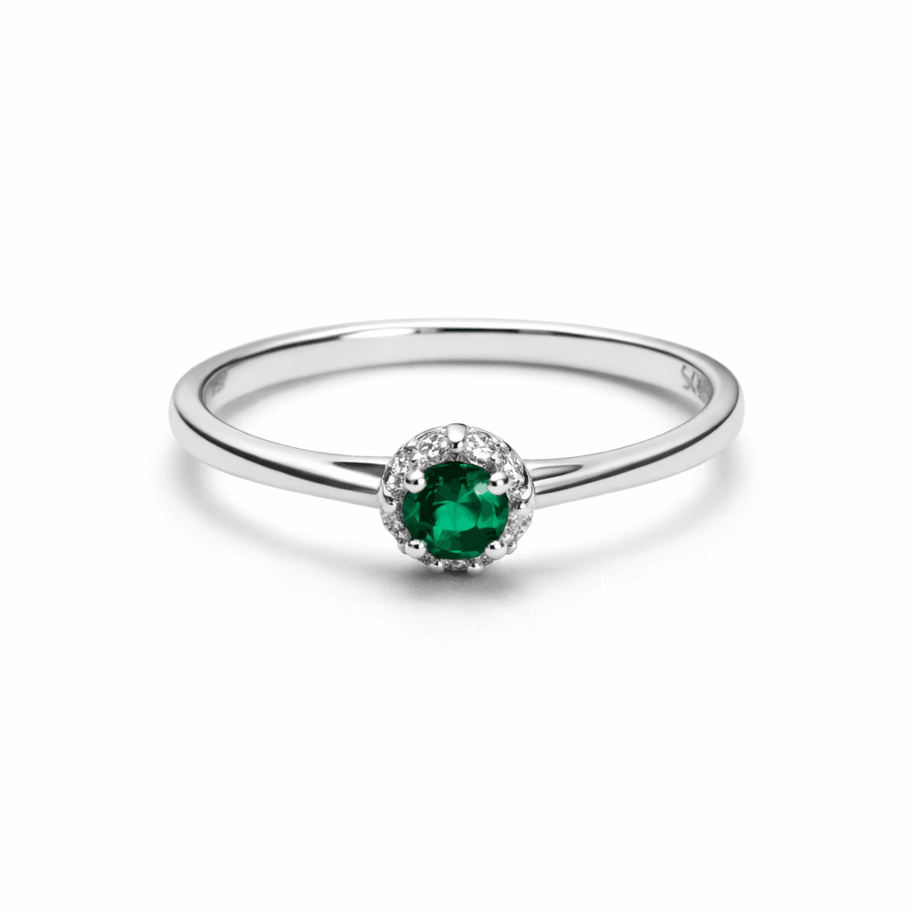 Inel din Argint 925 cu piatră zircon verde & halo delicat