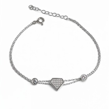 Brățară din argint 925 cu simbol diamant și zirconii – model elegant, reglabil