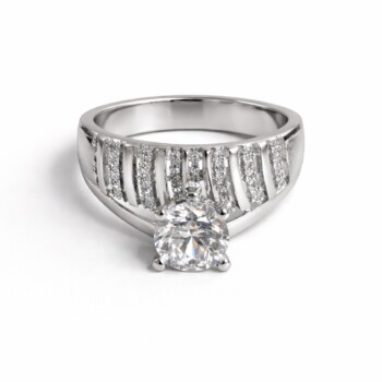 Inel de argint 925 cu zirconiu solitar și bandă lată pavé – Elegance Statement