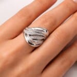Inel din argint 925, design modern tip împletit cu zirconii – statement elegant
